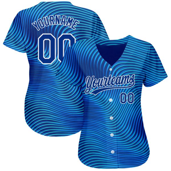 Custom Light Blue Royal-White 3D Pattern Design Authentic Baseball Jersey - Image 2