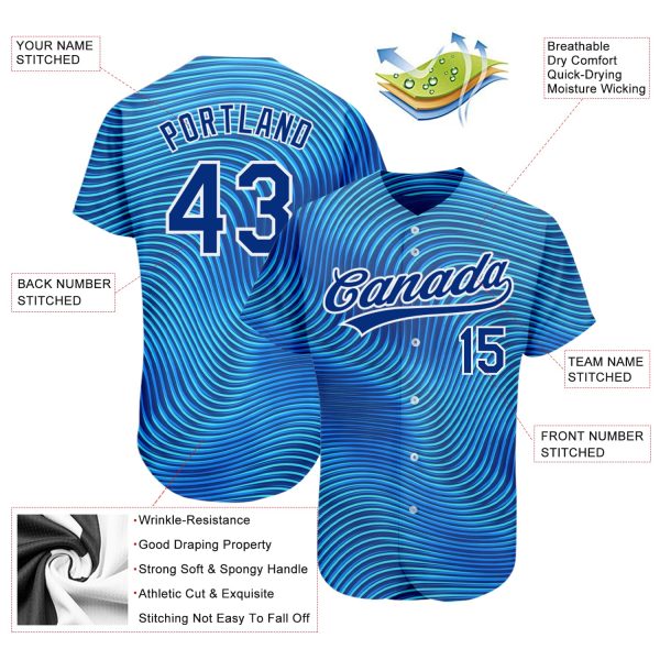 Custom Light Blue Royal-White 3D Pattern Design Authentic Baseball Jersey - Image 3