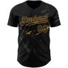 Custom Black Old Gold 3D Pattern Design Lightning Authentic Baseball Jersey - Image 2