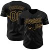 Custom Black Old Gold 3D Pattern Design Lightning Authentic Baseball Jersey