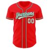 Custom Fire Red White-Kelly Green Authentic Baseball Jersey - Image 2