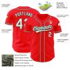 Custom Fire Red White-Kelly Green Authentic Baseball Jersey - Image 3