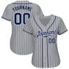 Custom Gray Navy Pinstripe Navy-White Authentic Baseball Jersey - Image 2