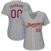 Custom Gray Purple Pinstripe Purple-Gold Authentic Baseball Jersey - Image 2
