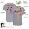 Custom Gray Purple Pinstripe Purple-Gold Authentic Baseball Jersey - Image 3