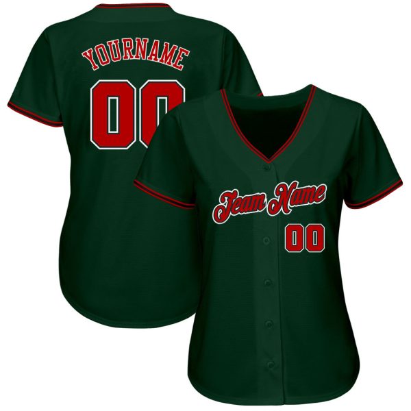 Custom Green Red-Black Authentic Baseball Jersey - Image 2
