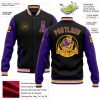 Custom Black Purple-Gold Bomber Full-Snap Varsity Letterman Two Tone Jacket - Image 3