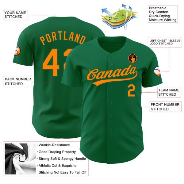 Custom Kelly Green Bay Orange Authentic Baseball Jersey - Image 3