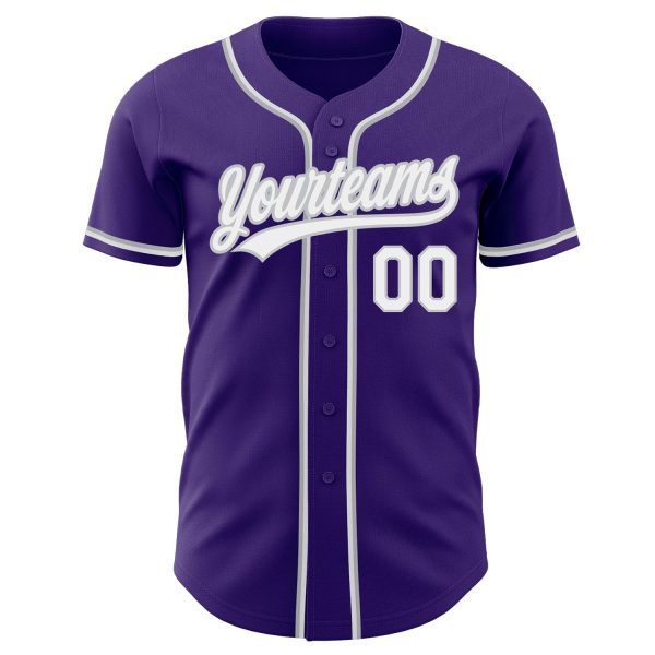 Custom Purple White-Gray Authentic Baseball Jersey - Image 2