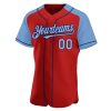 Custom Red Light Blue-Navy Authentic Raglan Sleeves Baseball Jersey - Image 2