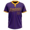 Custom Purple Gold Pinstripe Gold Two-Button Unisex Softball Jersey - Image 2