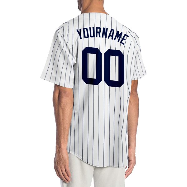 Custom White Navy Pinstripe Navy Authentic Baseball Jersey - Image 2